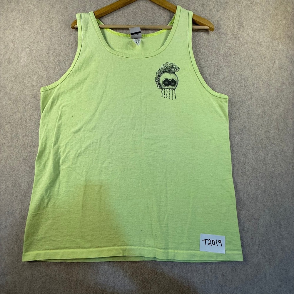 Ocean Pacific OP Tank‎ Top Mens Large Lime Green Hawaiian Canoe Man VINTAGE